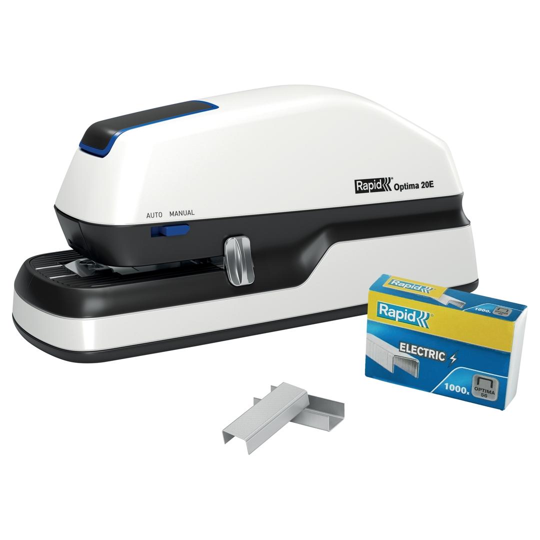 Agrafeuse manuelle et électrique Optima 20 RAPID — Vue de gauche avec agrafes