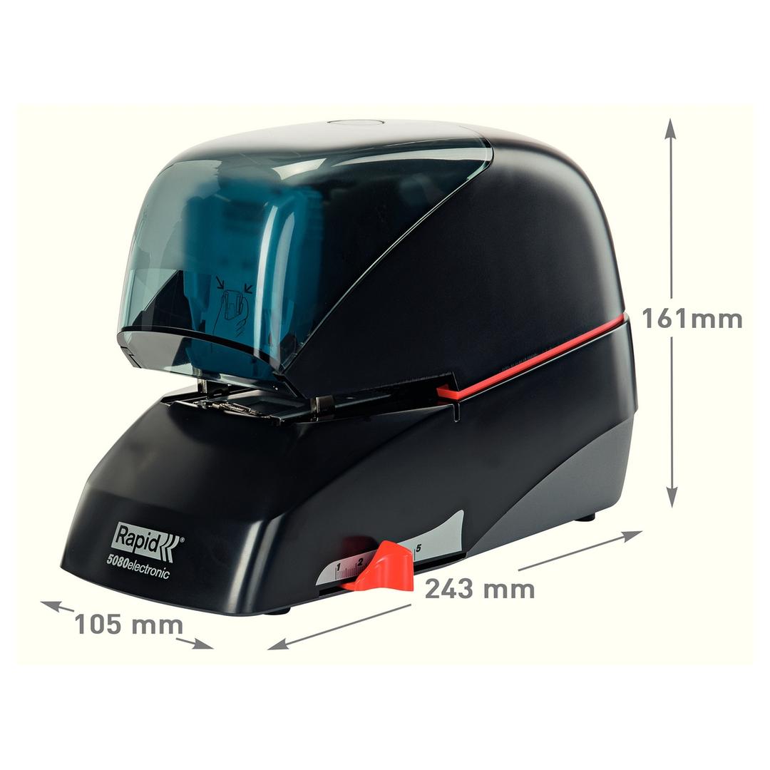 Agrafeuse électrique 5080E (noire) RAPID — Détails dimensions