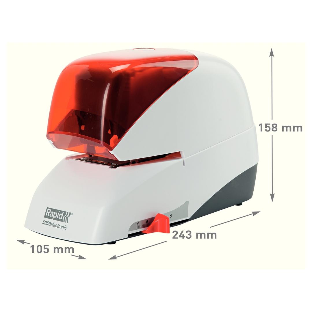 Agrafeuse électrique 5050E (argent et orange) RAPID — Détails dimensions