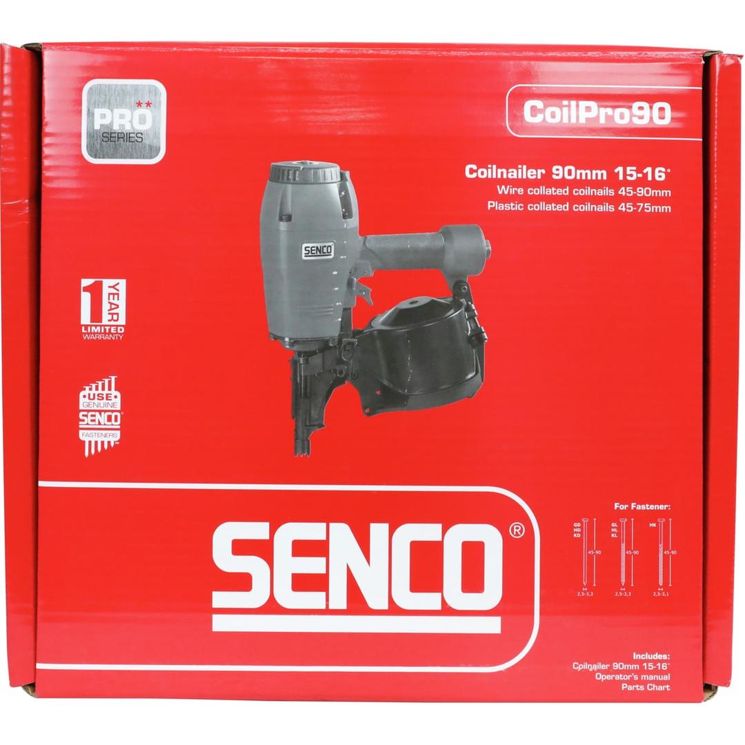 Cloueur à rouleau pneumatique, 45 à 90 mm CoilPro90 SENCO - Cloueur à rouleau SENCO CoilPro90 45-90 mm dans son carton rouge Pro Series de face