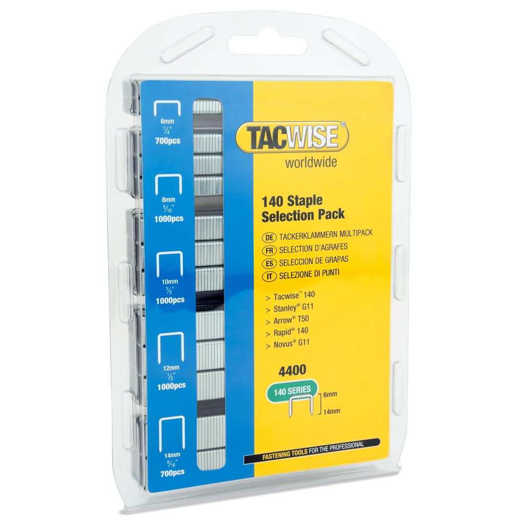 Agrafes 140 (6, 8, 10, 12, 14 mm) TACWISE — TACWISE Agrafes 140 (6, 8, 10, 12, 14 mm), boîte de 4 400 — packshot