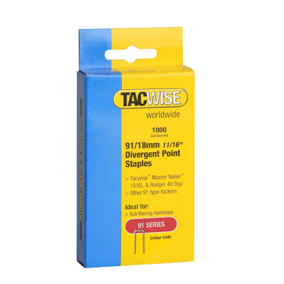 Agrafes 91/18 mm divergent point TACWISE — TACWISE Agrafes 91/18 mm divergent point, boîte de 1 000 — packshot