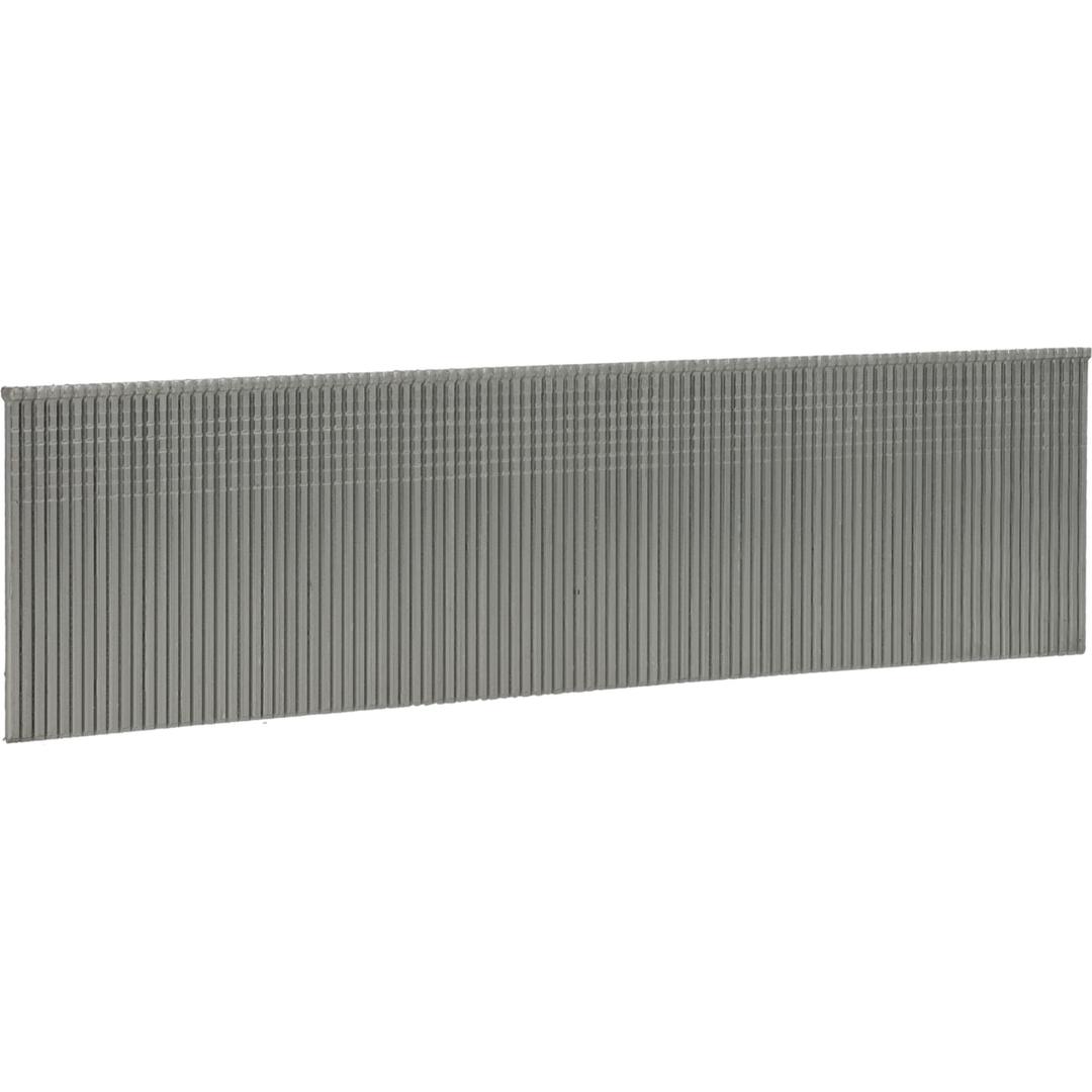 Pointes 18G tête moyenne inox A2 AX17EGA 1,2x38 mm SENCO — Brads AX17EGA 38 mm inox, bande de trois quarts sur fond blanc, tiges fines et régulières