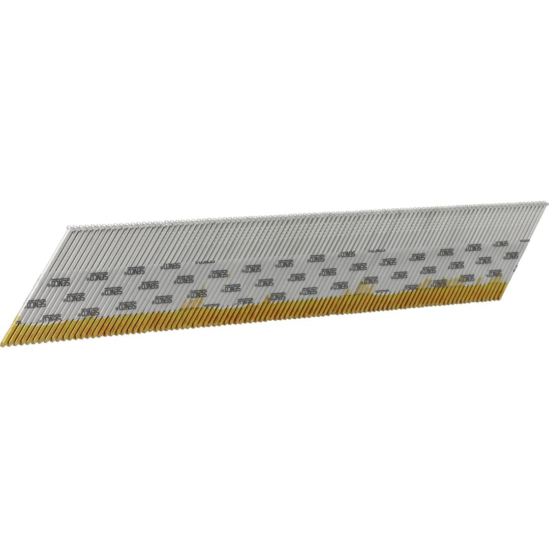 Clous de finition 15G 34° tête brad inox A2 DA21EGB 1,8x50 mm SENCO — Clous de finition SENCO DA 50 mm inox pour extérieur, pointes dorées, de trois quarts sur fond blanc