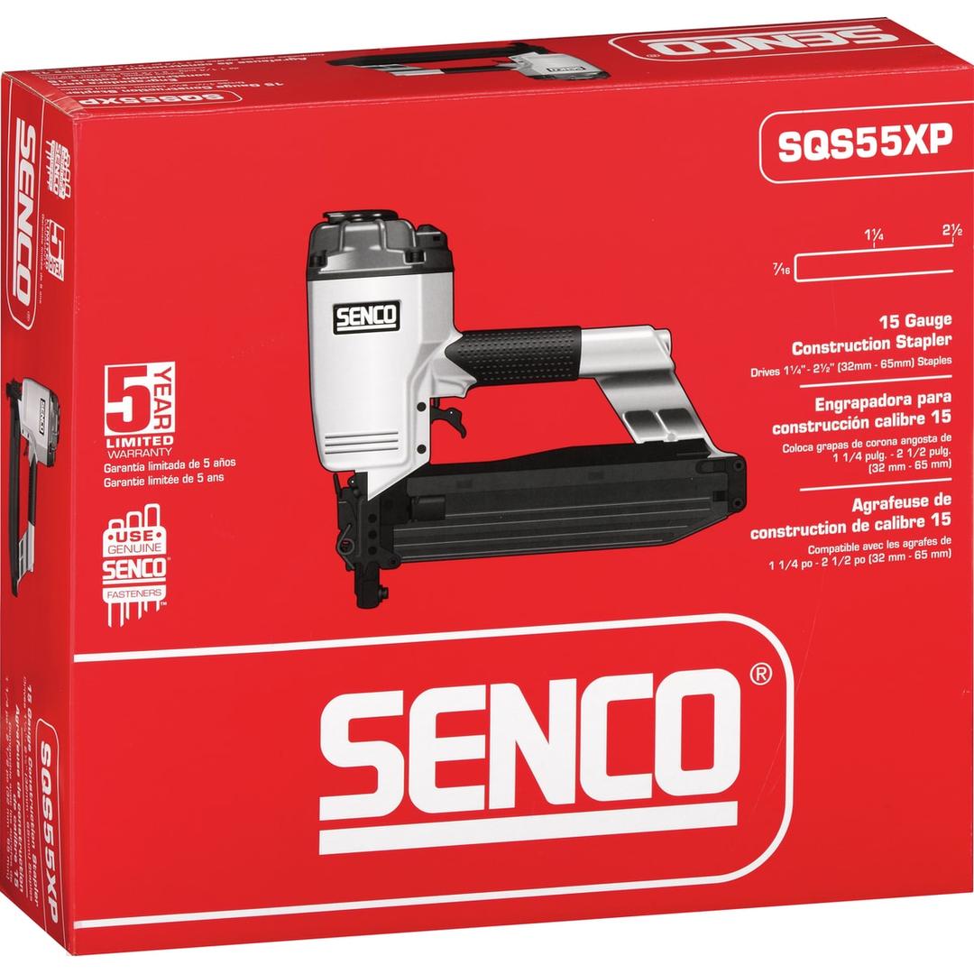 Agrafeuse à fil lourd, double pneumatique SQS55XP-Q SENCO — Agrafeuse SENCO SQS55XP-Q 32-63 mm dans son carton rouge fermé, pastille garantie 5 ans