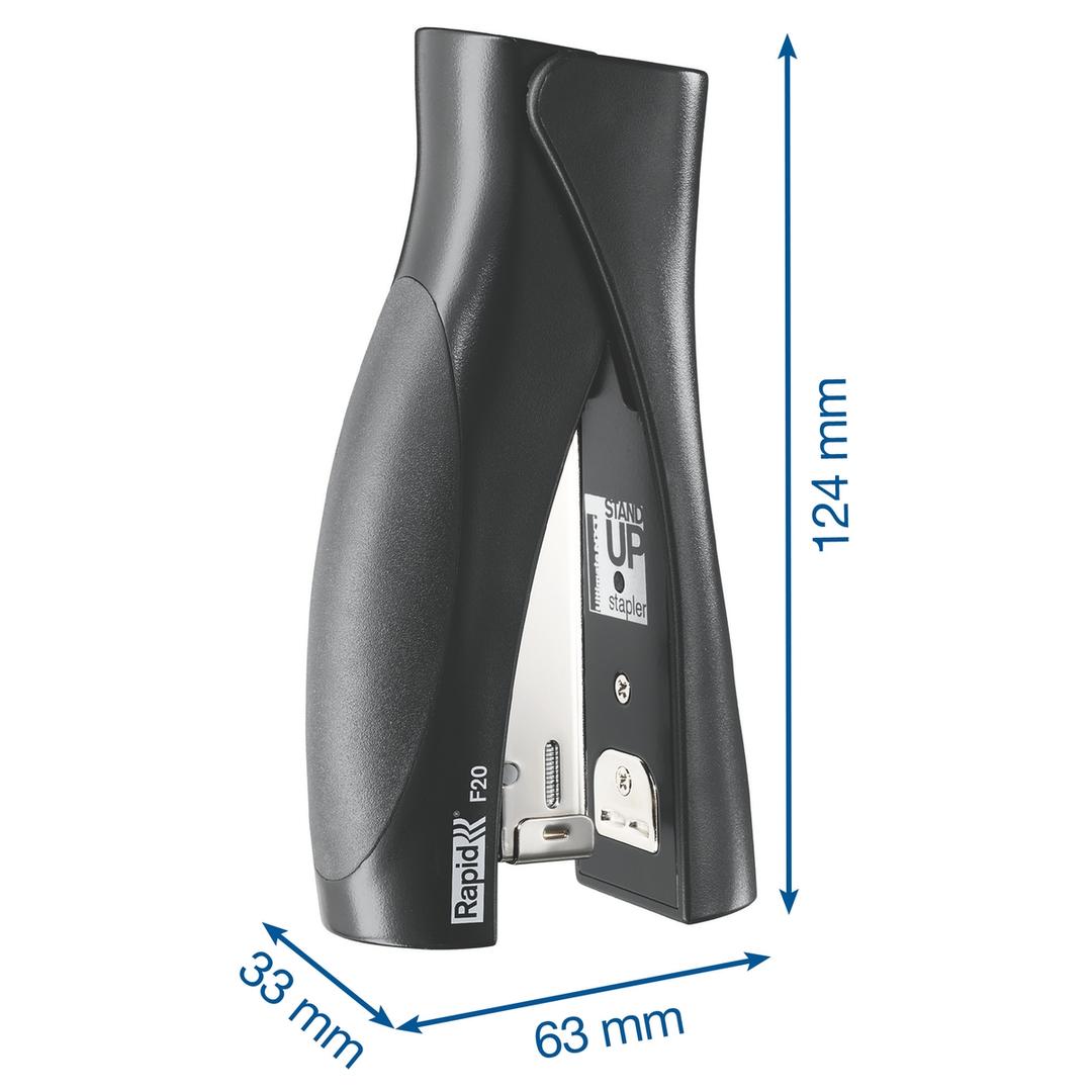 Agrafeuse manuelle de table Agrafeuse StandUp Fashion Ultimate F20 noir RAPID — Dimensions