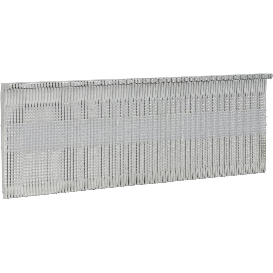 Clous à parquet crantés tête en L clair RW21BPE 1,6x50 mm SENCO — Clous parquet SENCO 50 mm à têtes en L, bande compacte vue de trois quarts sur fond blanc