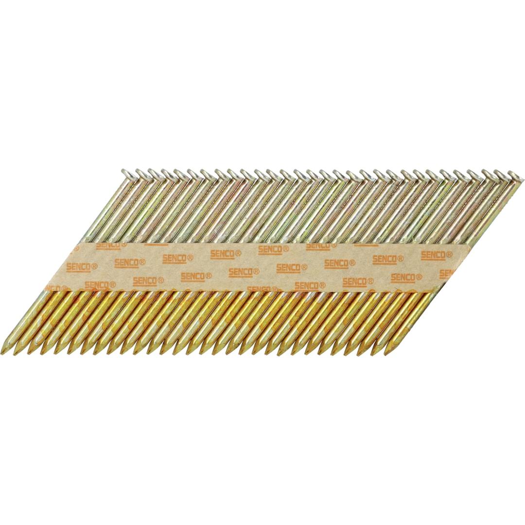 Clous en bande 34° lisses zingués 12µ GC54AXBKR 2,87x60 mm SENCO — Clous SENCO D34° 2,8x60 mm lisses galvanisés EZ 12 µ, têtes argentées sur bandelette kraft