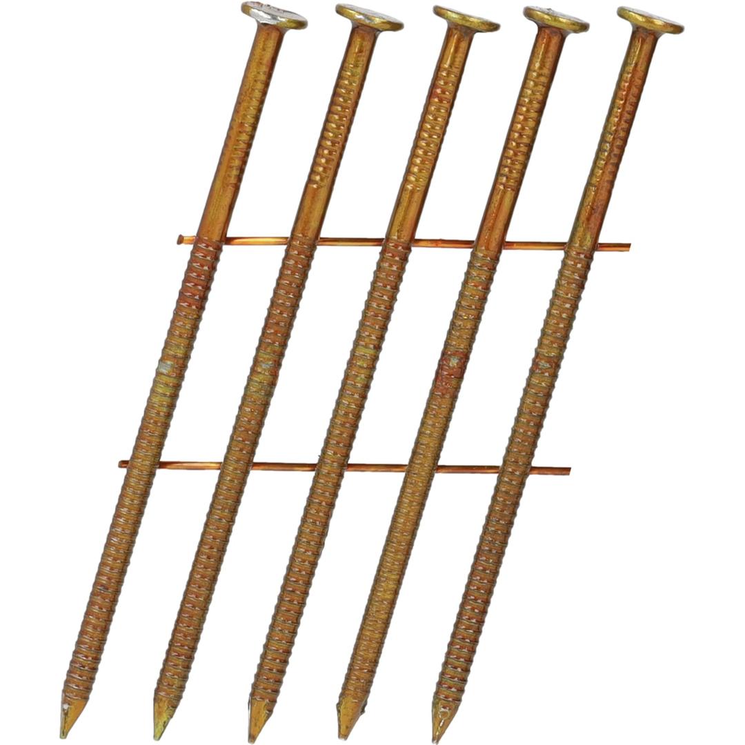 Clous en rouleau plats 16° annelés clair EL19APBH 2,3x45 mm SENCO — Clous SENCO 2,3 x 45 mm annelés sur presque toute la tige, têtes plates, en gros plan