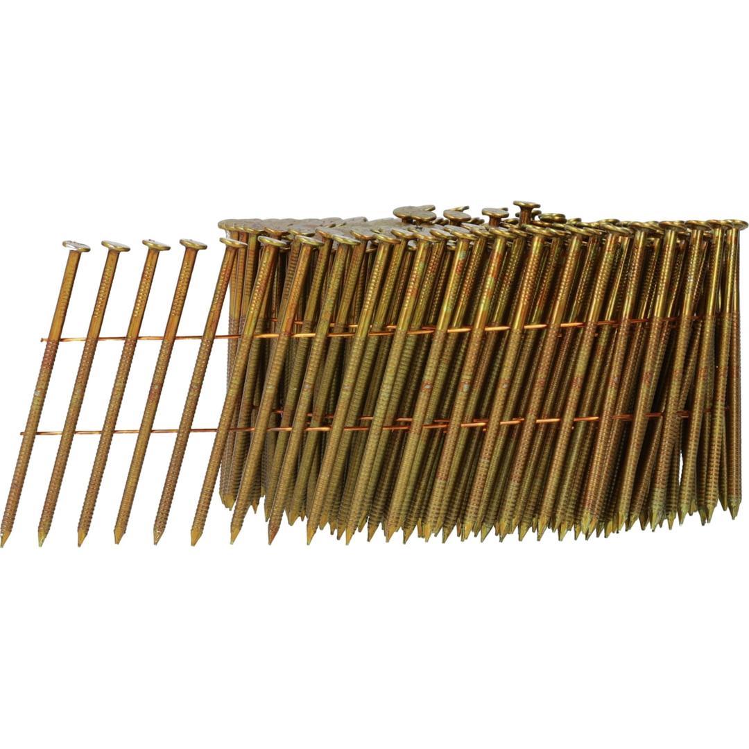 Clous en rouleau plats 16° annelés clair EL19APBH 2,3x45 mm SENCO — Rouleau de clous SENCO 2,3 x 45 mm annelés, deux fils cuivre, de trois quarts sur fond blanc
