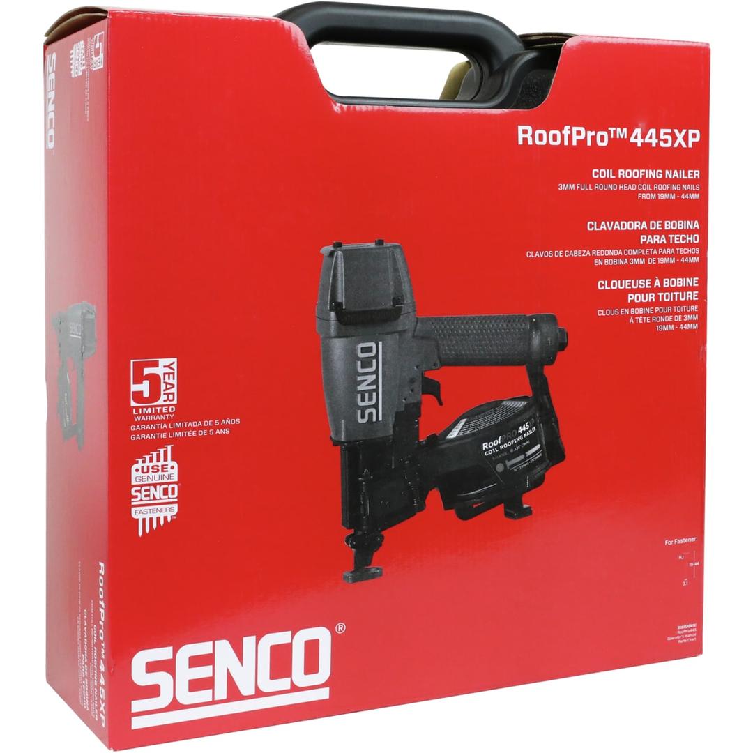 Cloueur roofing pneumatique ROOFPRO 445 XP SENCO — Cloueur roofing SENCO ROOFPRO 445 XP dans son carton rouge à poignée plastique noire