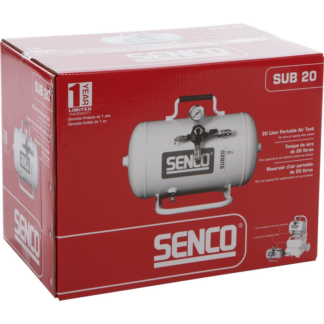 Cuve additionnelle SENCO SUB20 - 20 l SENCO — Cuve additionnelle SENCO SUB20 20 l dans son carton rouge fermé, réservoir gris imprimé sur la face