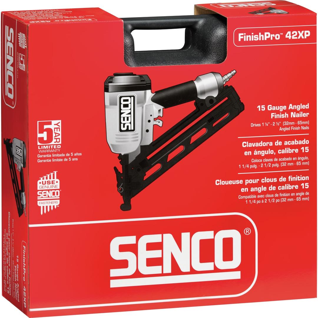 Cloueur pneumatique FINISHPRO 42XP ,5 mm DUAL/RESTR SENCO — Cloueur SENCO FinishPro 42XP 32-63,5 mm dans son carton rouge à poignée noire, garantie 5 ans
