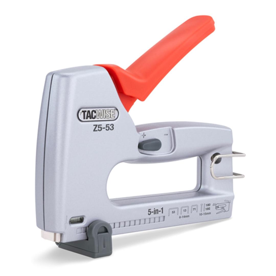 Agrafeuse-cloueuse manuelle Z5-140 (5 en 1), argent/orange TACWISE — TACWISE Agrafeuse/cloueuse Z5-140 (5 en 1), argent/orange