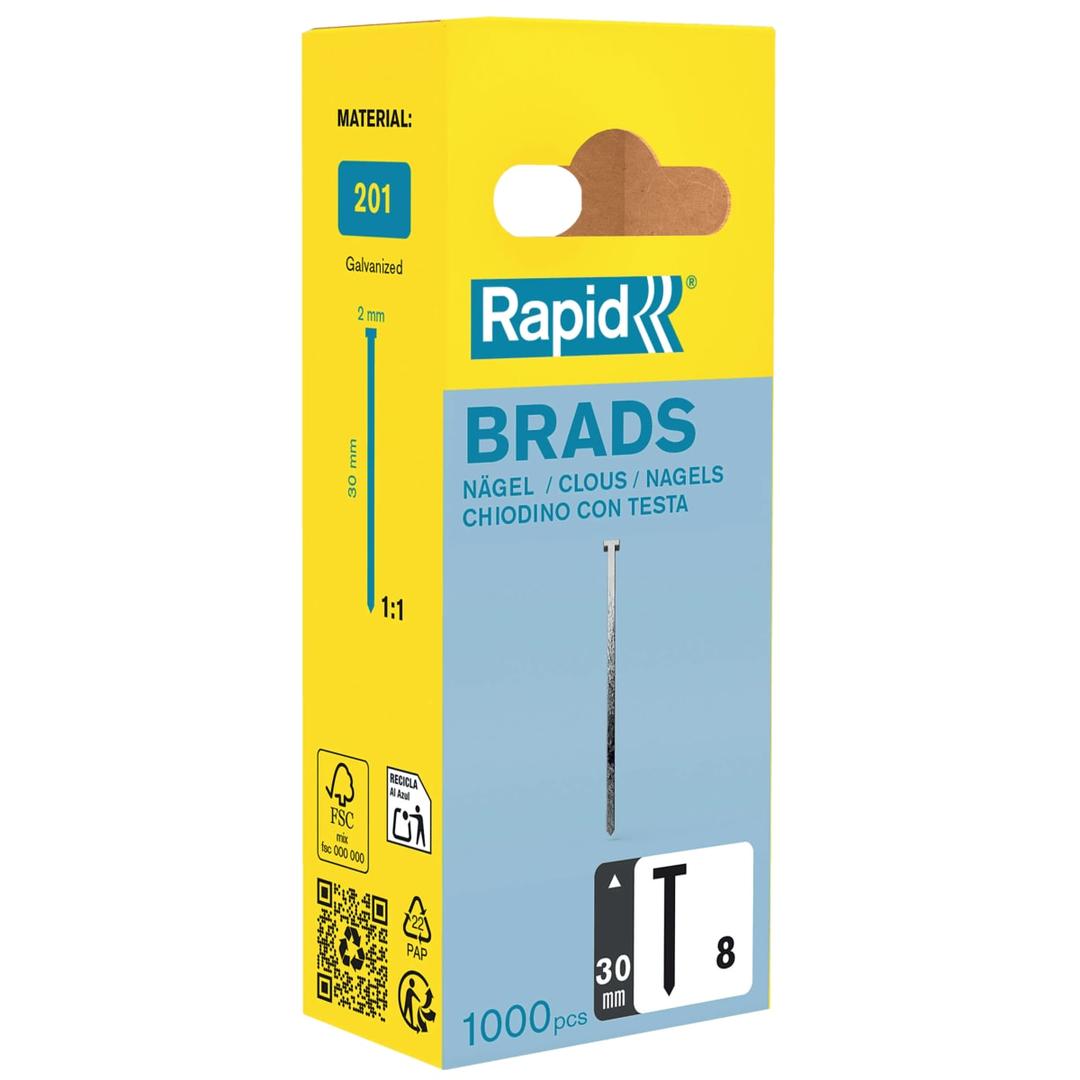 Pointes (brads) 18 G, fil 1,25 x 0,95 mm, tête 2 mm N° 8, 30 mm, boîte de 1 000 RAPID TOOLS - Rapid Pointe no. 8, 30 mm, galvanisé, petit paquet, vue détaillée 2