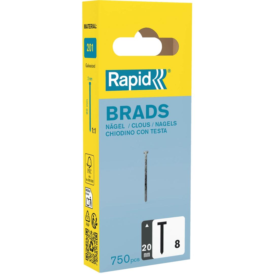 Pointes (brads) 18 G, fil 1,25 x 0,95 mm, tête 2 mm N° 8, 20 mm, boîte de 750 RAPID TOOLS - Rapid Pointe no. 8, 20 mm, galvanisé, petit paquet, vue détaillée 2