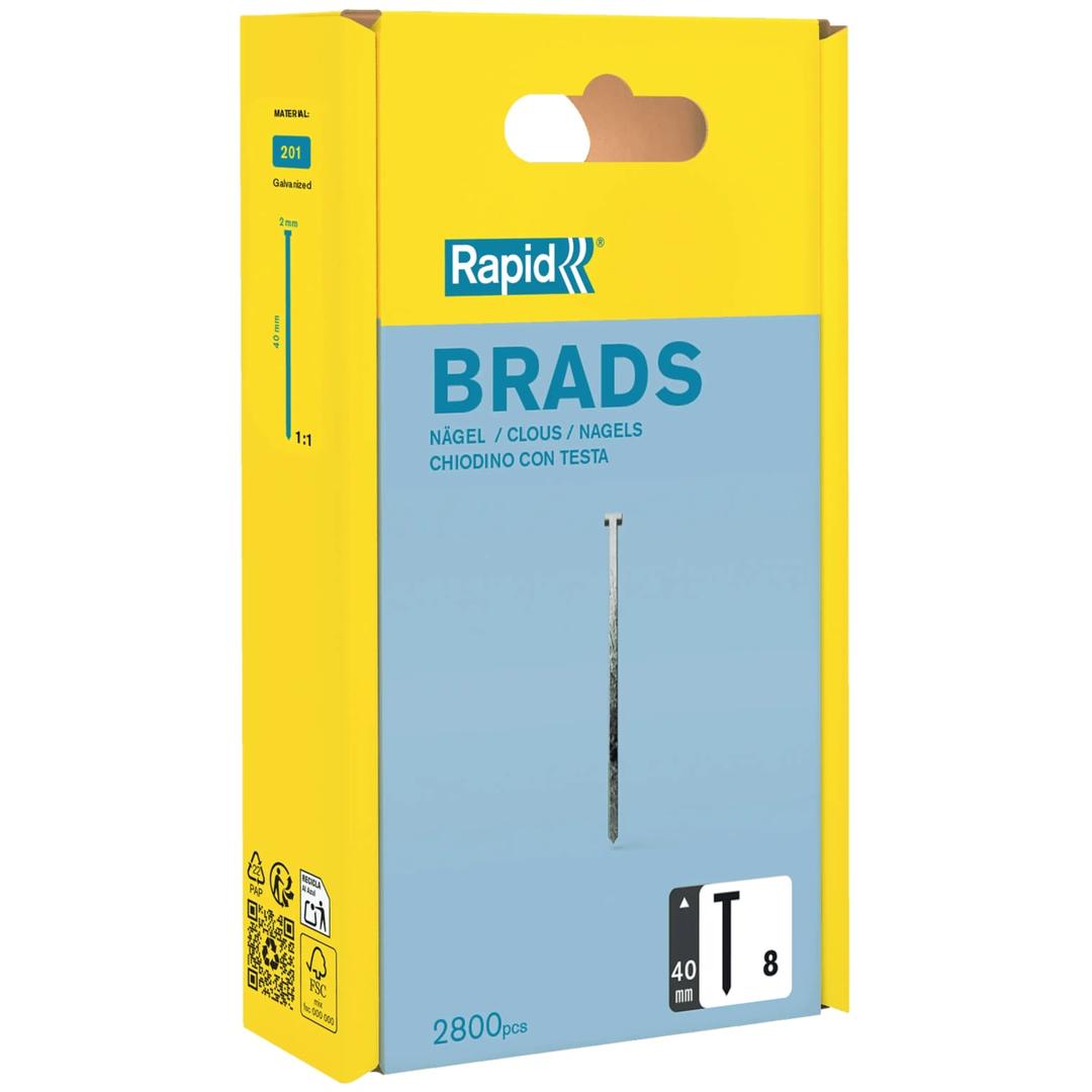 Pointes (brads) 18 G, fil 1,25 x 0,95 mm, tête 2 mm N° 8, 40 mm, boîte de 2 800 RAPID TOOLS - Rapid Pointe no. 8, 40 mm, galvanisé, grand paquet, vue détaillée 2
