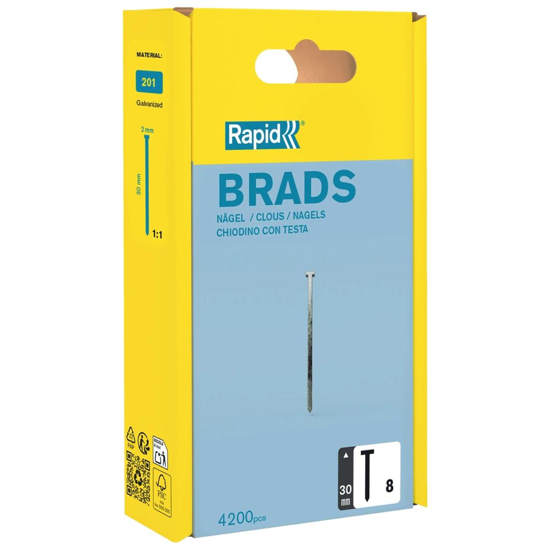 Pointes (brads) 18 G, fil 1,25 x 0,95 mm, tête 2 mm N° 8, 30 mm, boîte de 4 200 RAPID TOOLS - Rapid Pointe no. 8, 30 mm, galvanisé, grand paquet, vue détaillée 2