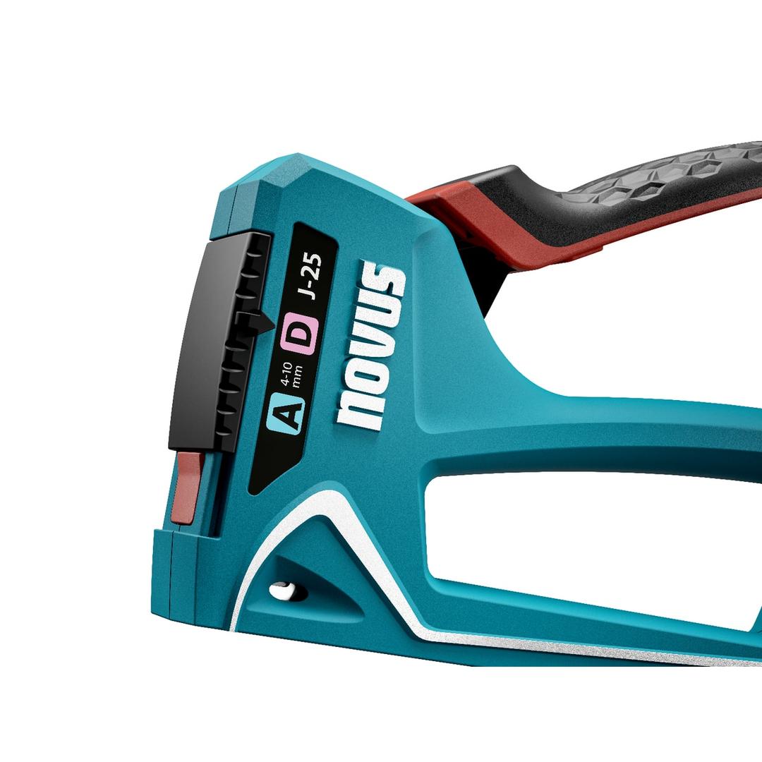 Agrafeuse manuelle J-25 NOVUS — NOVUS agrafeuse manuelle J-25 — gros plan sur le sélecteur de force de frappe