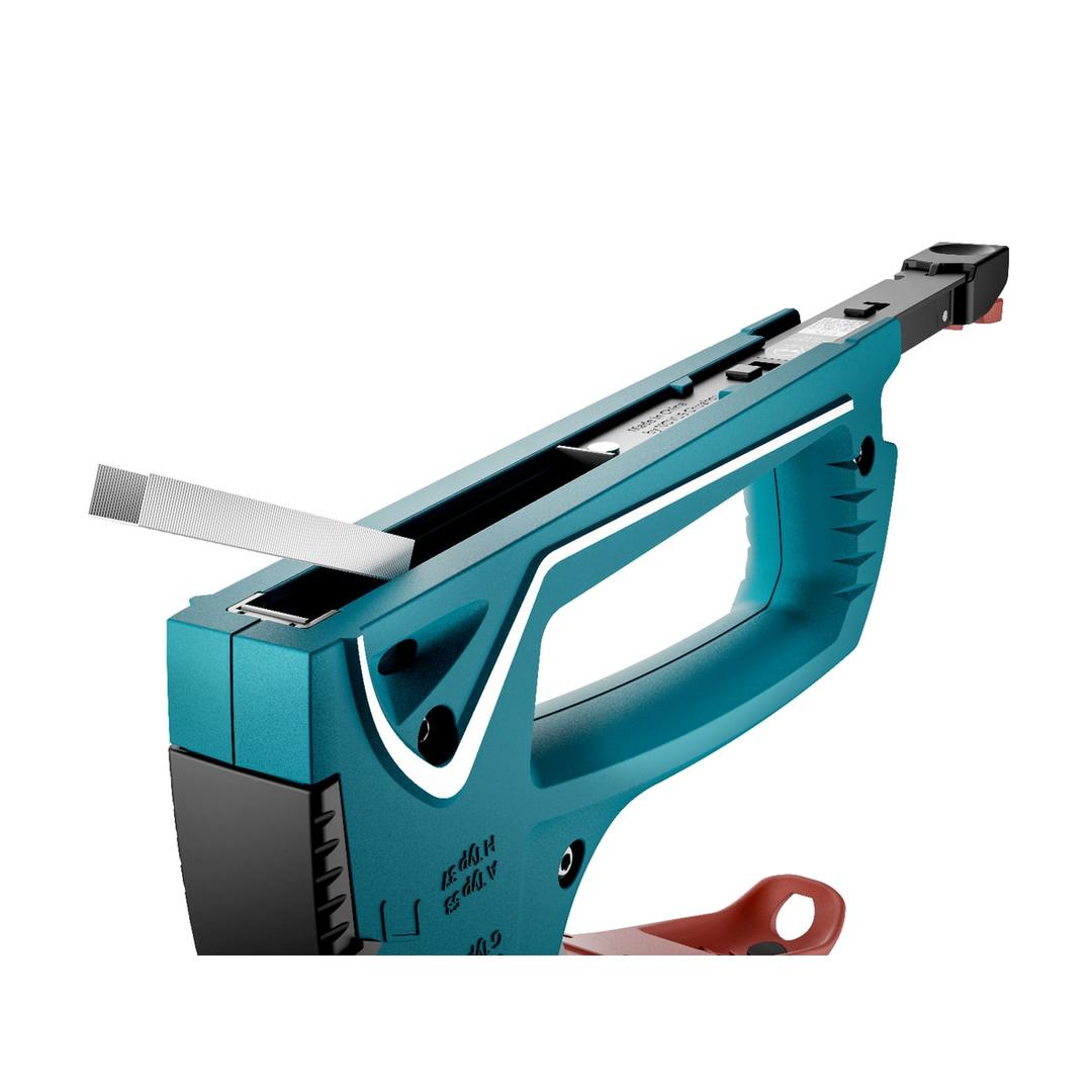 Agrafeuse manuelle J-15 NOVUS — NOVUS agrafeuse manuelle J-15 — magasin ouvert, barrette d'agrafes engagée dans le rail coulissant