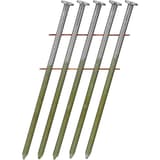 Clous en rouleau plats 16° annelés clair HL28APBF 3,1x80 mm SENCO — Clous SENCO 3,1 x 80 mm annelés finition claire, gros plan sur cinq clous à têtes plates