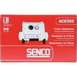 Compresseur AC8305 SENCO — Compresseur SENCO AC8305 dans son carton rouge fermé imprimé du compresseur 5 litres sans huile
