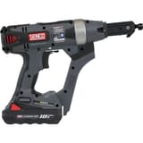 Visseuse en bande sur batterie DURASPIN DS525-18V SENCO — Visseuse en bande SENCO DURASPIN DS525-18V de profil côté plaque signalétique et pictogrammes de sécurité