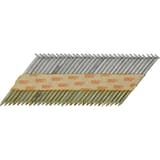 Clous en bande 34° annelés galvanisés à chaud EE49ASB 2,3x45 mm SENCO — Clous SENCO D34° 2,3x45 mm annelés galvanisés en bande, têtes rondes brillantes sur fond blanc
