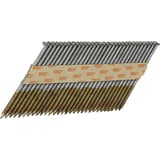 Clous en bande 34° annelés clair GE51APBKR 2,87x50 mm SENCO — Bande de clous SENCO D34° 2,8x50 mm annelés, têtes brillantes et fûts dorés, de trois quarts
