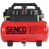 Compresseur AC19306BL sans huile SENCO — Compresseur SENCO AC19306BL sans huile de face, deux raccords laiton et robinet de purge rouge