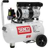 Compresseur SENCO AC12824 discret sans huile SENCO — Compresseur SENCO AC12824 sans huile de trois quarts, deux manomètres, flexible tressé et cuve horizontale