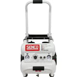 Compresseur SENCO AC24016 discret sans huile SENCO — Compresseur SENCO AC24016 sans huile de face, poignée arceau à mousse et deux raccords rapides