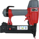 Agrafeuse pneumatique SLS18L MG Magnésium SENCO — Agrafeuse SENCO SLS18L Mg 12-38 mm de profil côté gauche, bandeau de pictogrammes sur le magasin noir