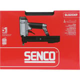 Agrafeuse pneumatique SLS20XP-L DUAL/REST SENCO — Agrafeuse SENCO SLS20XP-L 12-38 mm dans son carton rouge à poignée découpée, pastille garantie 5 ans