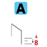 Agrafeuse manuelle J-11 NOVUS — NOVUS agrafeuse manuelle J-11 — pictogramme de l'agrafe type A, cotes 4 et 8 repérées en rouge