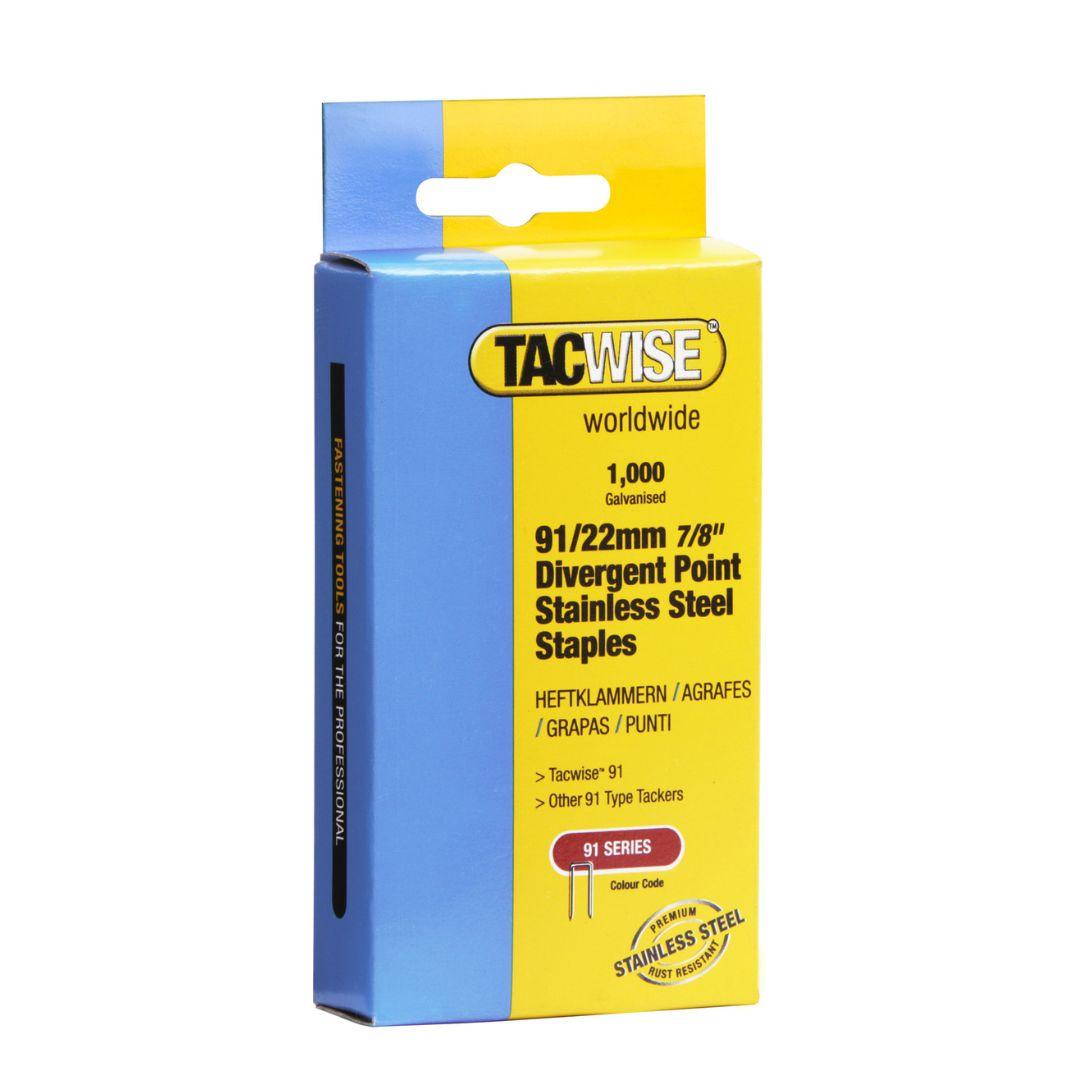 TACWISE Agrafes 91/22 mm divergent point INOX, boîte de 1 000 — packshot