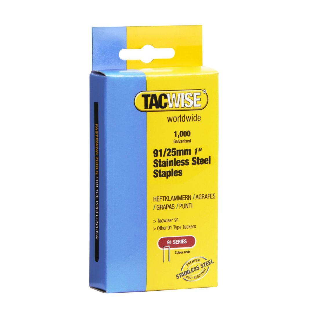 TACWISE Agrafes 91/25 mm INOX divergent point, boîte de 1 000 — packshot