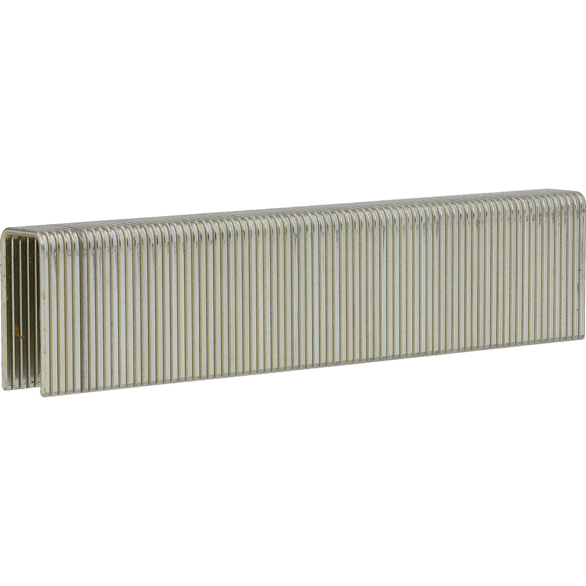 Agrafes SENCO M 32 mm galvanisées en bande, couronne de 9,5 mm et pattes longues, de trois quarts sur fond blanc