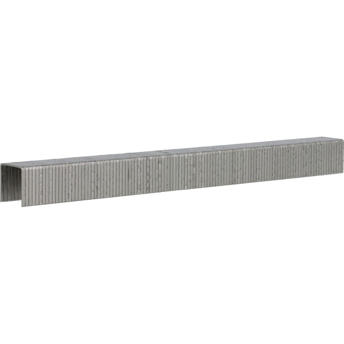 Bande d'agrafes fines SENCO F 12 mm en inox A2 gris mat, vue de trois quarts sur fond blanc