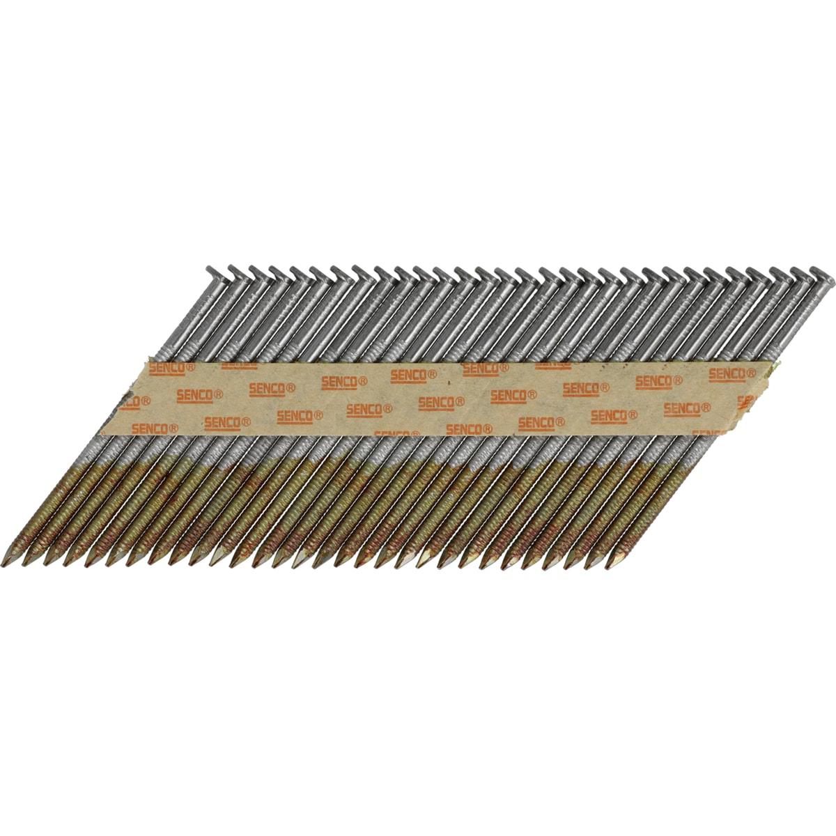 Clous SENCO D34° 2,8x50 mm annelés en bande, fûts dorés à annelage serré, têtes brillantes