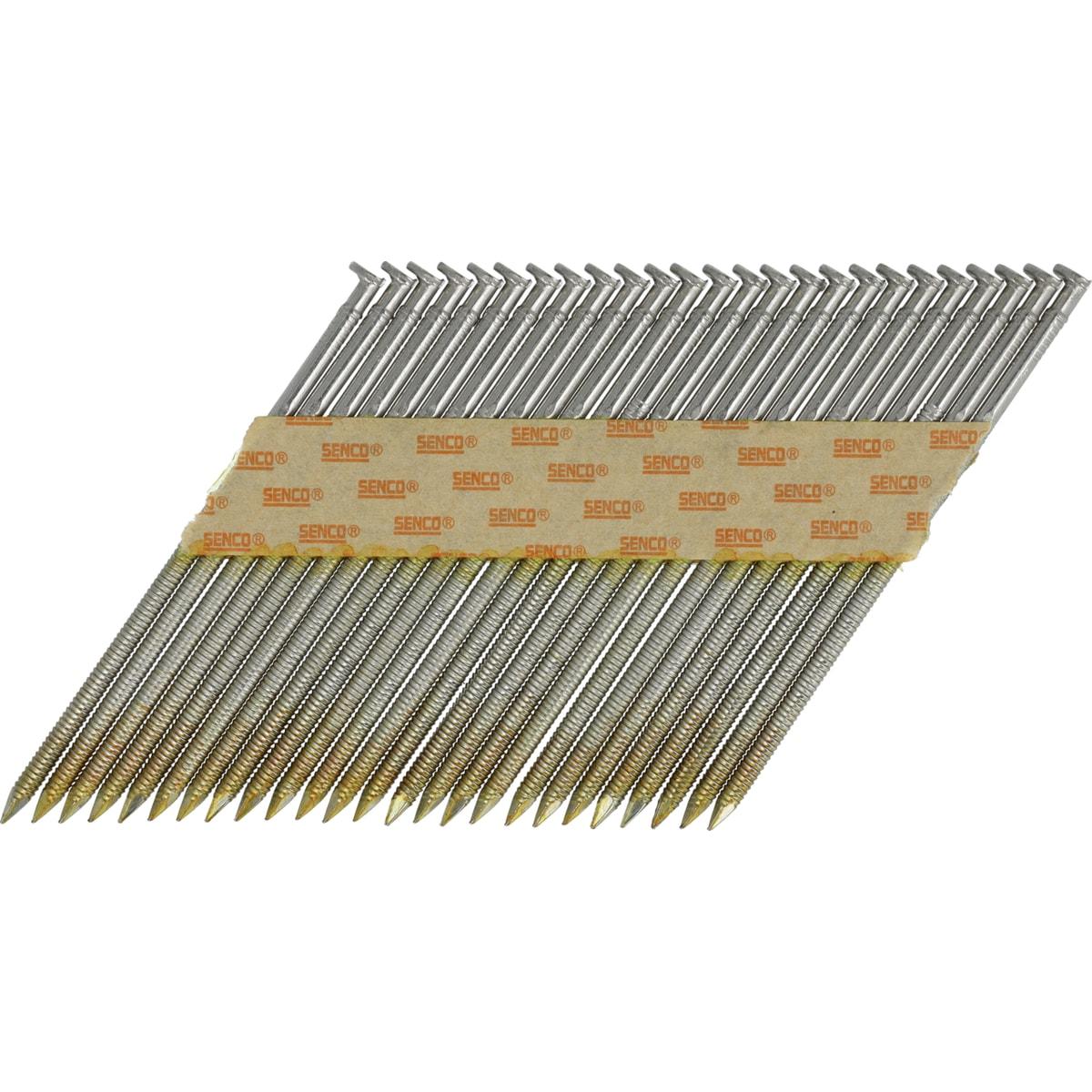 Clous SENCO D34° 3,1x75 mm annelés inox 304 en bande, fûts finement annelés, pointes dorées