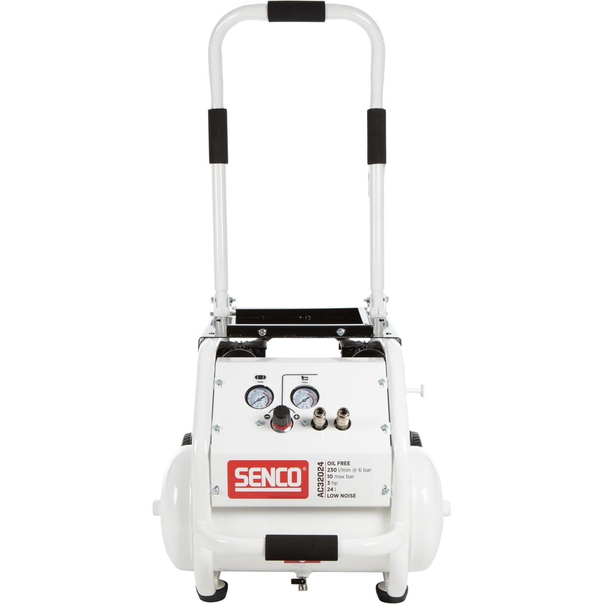 Compresseur SENCO AC32024 sans huile de face, poignée télescopique et deux raccords rapides