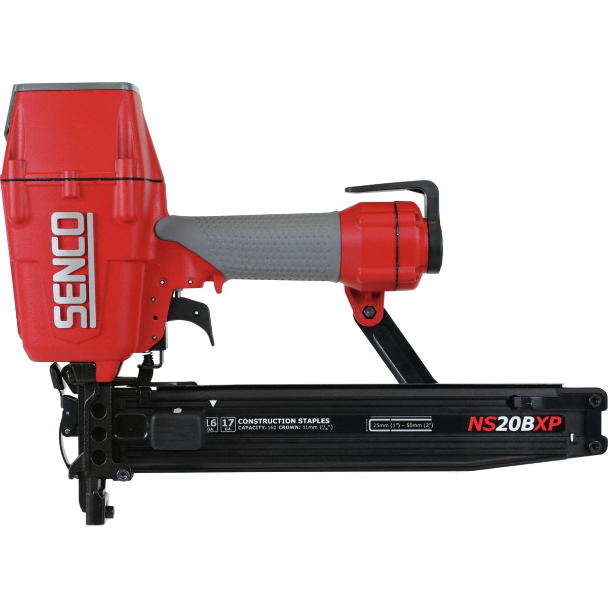 Agrafeuse SENCO NS20BXP 25-50 mm de profil gauche, magasin noir profond et poignée grise striée