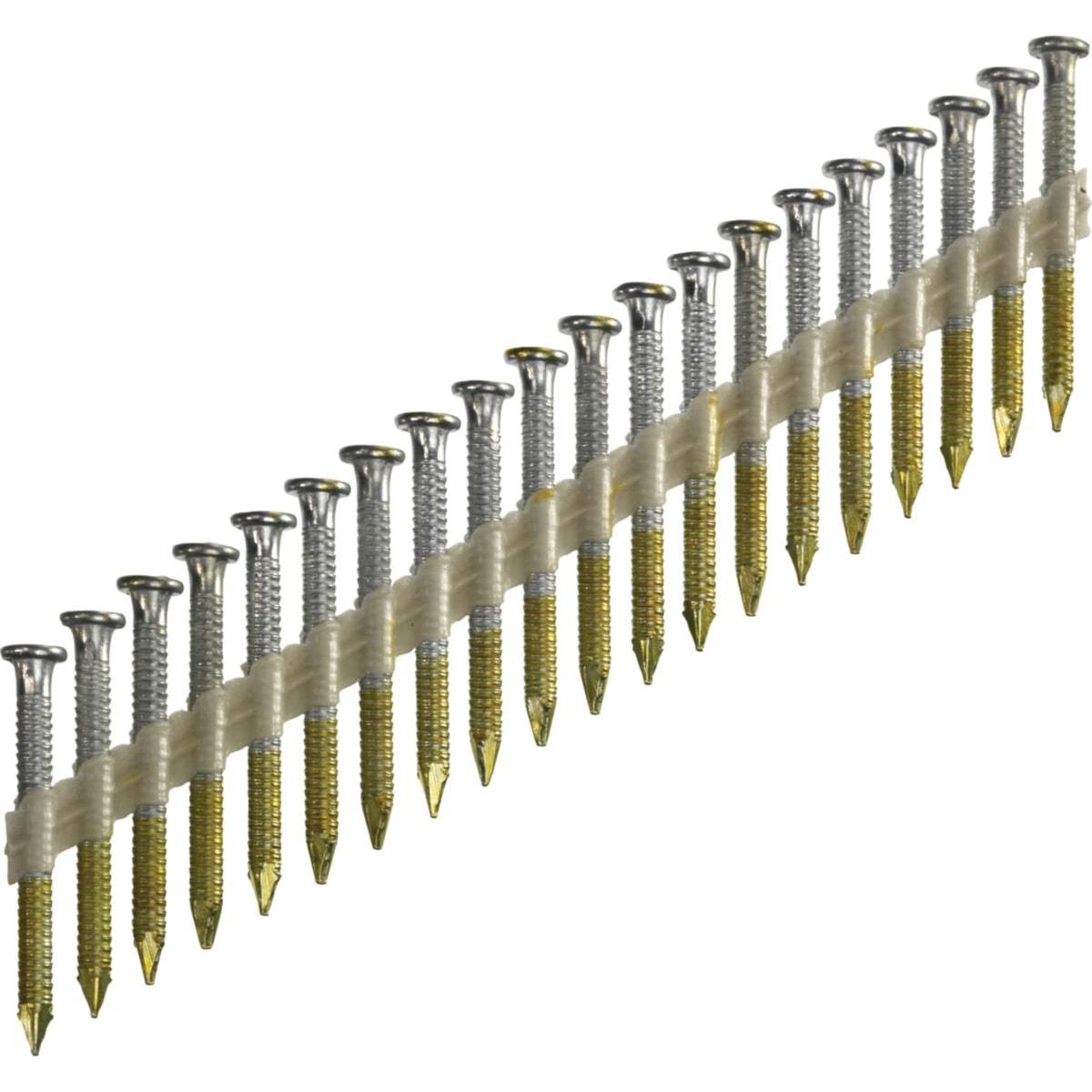 Clous d'ancrage annelés pour plaques perforées, zingués 12 microns, en bande NN51AXBMR, 4,0 x 50 mm, boîte de 1 000 SENCO - Clous d'ancrage SENCO NN 4 x 50 mm annelés zingués, en bande plastique 34°, sur fond blanc